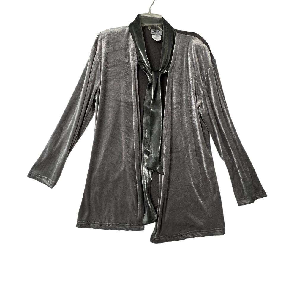 VINTAGE SUSAN CHRISTOPHER Womens Medium Gray Velvet Open Front Jacket USA Made